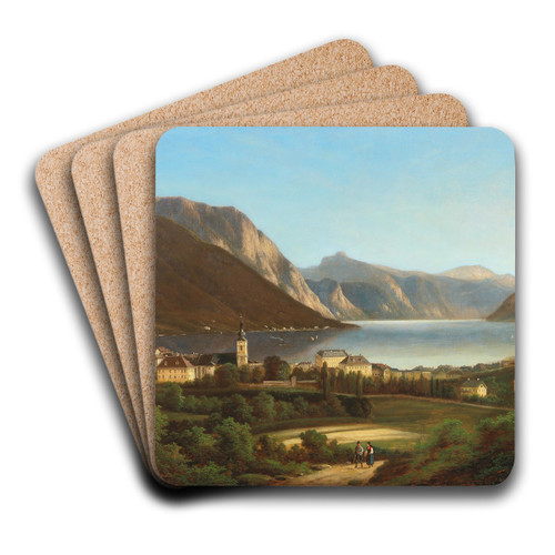 View of Gmunden and Schloss Ort by Ferdinand Lepie Art Drink Coaster set