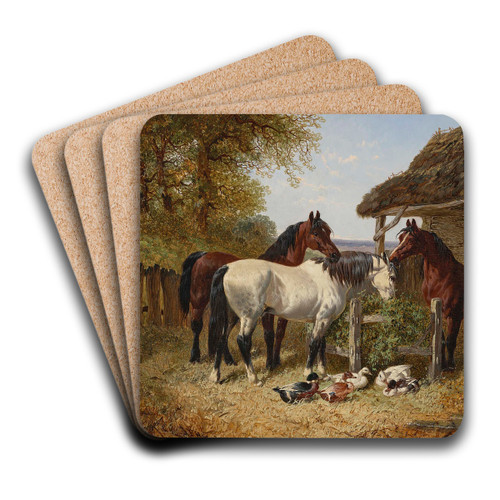 Horses and ducks in a farmyard by John Frederick Herring Jr. Art Drink Coaster set