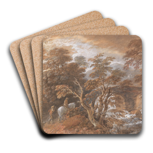 Hilly Landscape with Figures Approaching a Bridge by Thomas Gainsborough Art Drink Coaster set