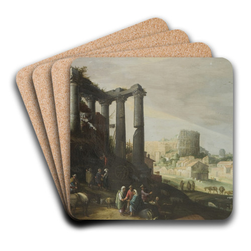 Landscape with a View of Campo Vaccino in Rome by Willem van Nieulandt the younger Art Drink Coaster set