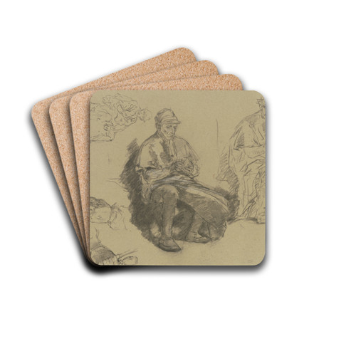 Sitzender Bauer Karten spielend, berschauend daneben ein rauchender Bauer by Anton Burger Drink Coasters - set of 4 Sitzender Bauer Karten spielend, berschauend daneben ein rauchender Bauer by Anton Burger Drink Coasters - set of 4