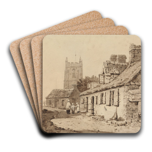 Church and Cottages by Samuel Prout Art Drink Coaster set