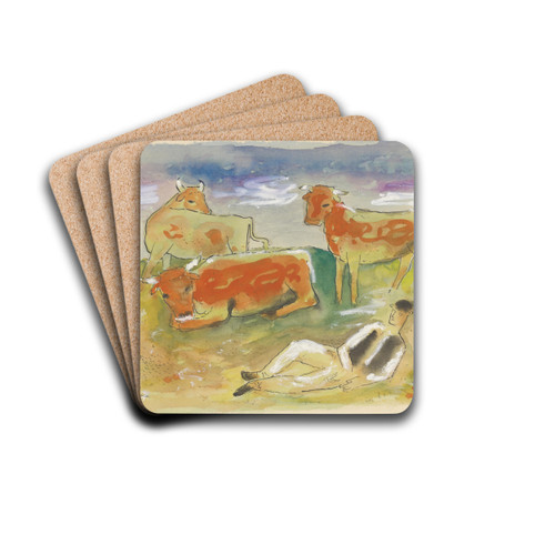 Herder with Cows by Mikul Galanda Drink Coasters - set of 4