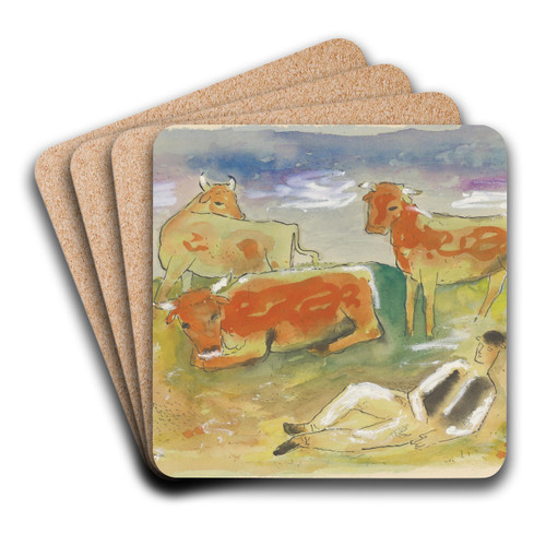 Herder with Cows by Mikul Galanda Art Drink Coaster set Herder with Cows by Mikul Galanda Art Drink Coaster set