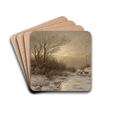 Rehe in Winterlandschaft by Dsir Thomassin Drink Coasters - set of 4
