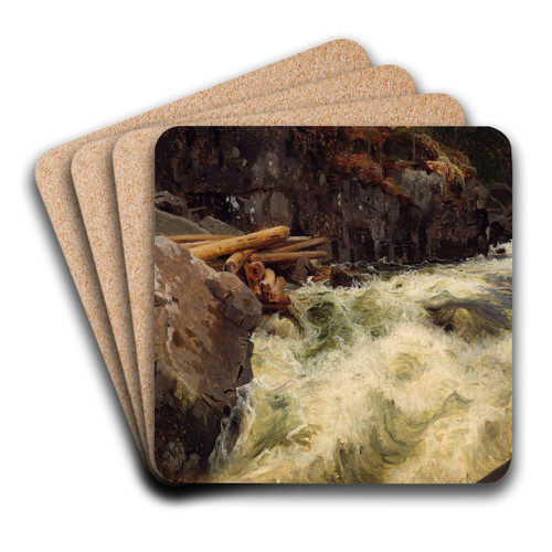 Study of a Waterfall by August Cappelen Art Drink Coaster set