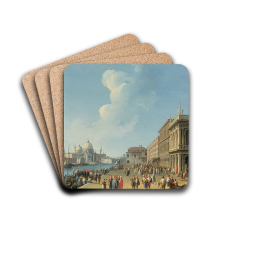 Venice A View From The Piazzetta, Looking West Towards The Dogana And Santa Maria Della Salute, With The Zecca, Biblioteca Sansoviniana And Column Of St. Theodore by Giovanni Battista Cimaroli Drink Coasters - set of 4