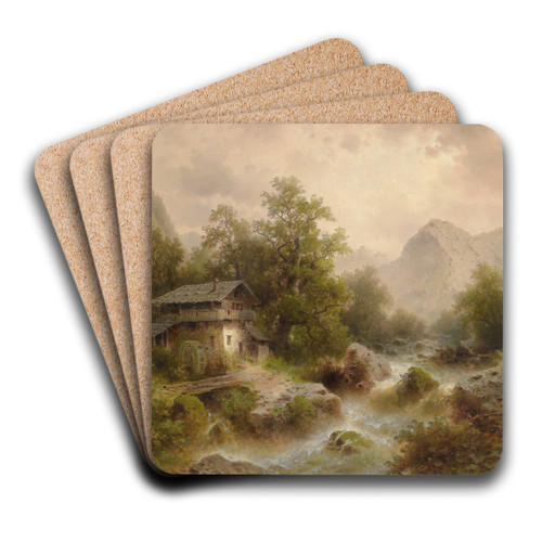 Mhle am Gebirgsbach by Albert Rieger Art Drink Coaster set