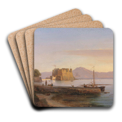 Fishermen Castel dell' Ovo, Naples by Antonie Sminck Pitloo Art Drink Coaster set Fishermen Castel dell' Ovo, Naples by Antonie Sminck Pitloo Art Drink Coaster set