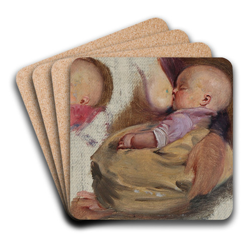 Studie af et barn, der ammes by Julius Friedlnder Art Drink Coaster set