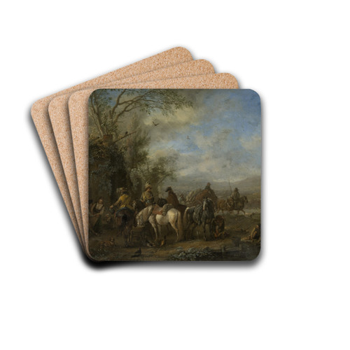 Armed Riders in Front of an Inn by Philips Wouwerman Drink Coasters - set of 4