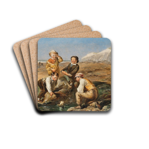 Children on the beach by Charles Thomas Bale Drink Coasters - set of 4