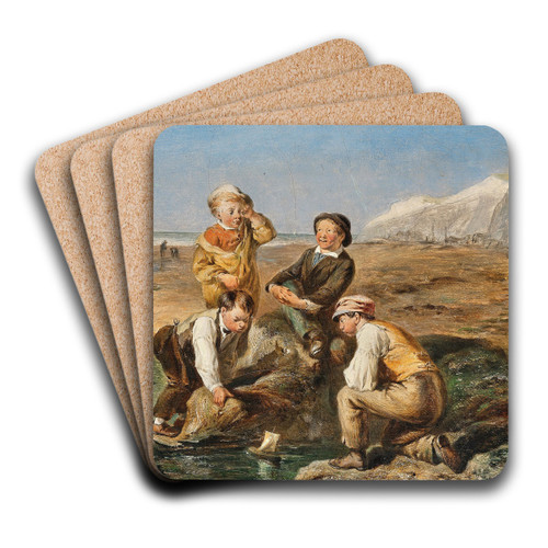 Children on the beach by Charles Thomas Bale Art Drink Coaster set