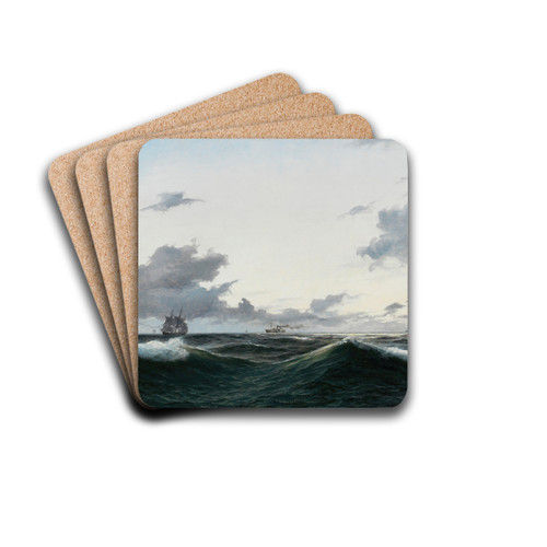Segelschiff und besegelter Dampfer auf See vor einer Kste by Anton Melbye Drink Coasters - set of 4 Segelschiff und besegelter Dampfer auf See vor einer Kste by Anton Melbye Drink Coasters - set of 4