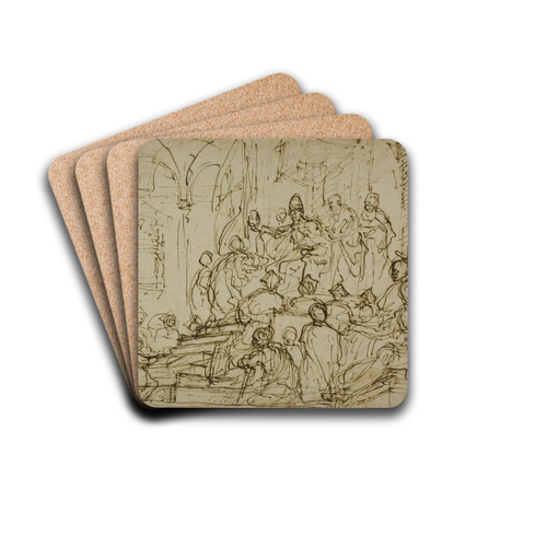 Enthroned King with Attendants by Domenico Cresti Drink Coasters - set of 4