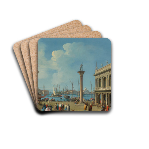 Venice, A View Of The Molo From The Piazzetta, Looking South To San Giorgio Maggiore, With The Columns Of St. Mark And St. Theodore And Thebiblioteca Sansoviniana by Giovanni Battista Cimaroli Drink Coasters - set of 4