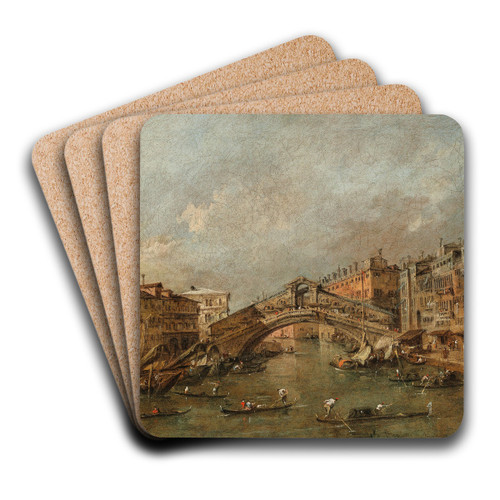 The Rialto Bridge and the Riva del Vin, Venice by Francesco Guardi Art Drink Coaster set
