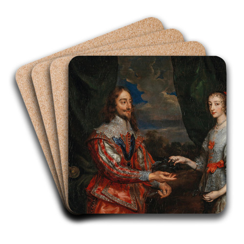 Portrait of King Charles I and Queen Maria Henrietta by Follower of Anthony van Dyck Art Drink Coaster set