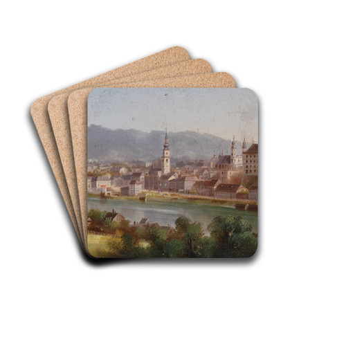 Blick auf Linz by Hubert Sattler Drink Coasters - set of 4