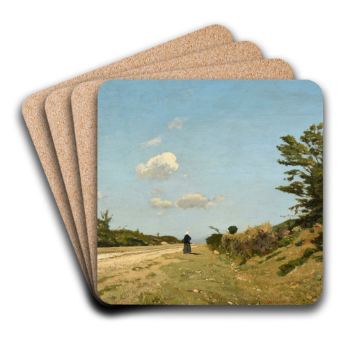 De Saint-Priv  Blneau. Souvenir de l'Yonne by Henri-Joseph Harpignies Art Drink Coaster set