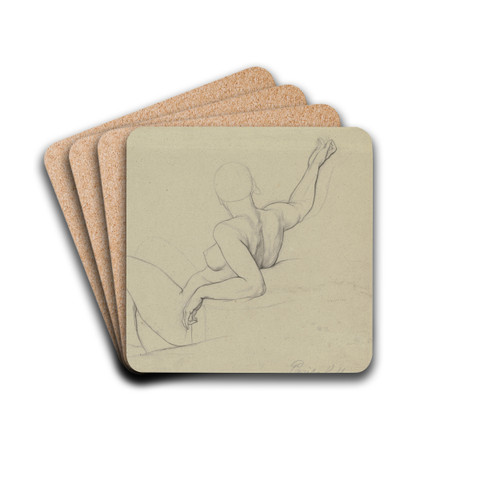 Sitzender, an einer Erhebung lehnender weiblicher Akt in Rckansicht by Victor Mller Drink Coasters - set of 4