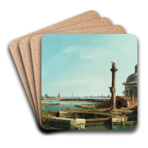 A Lock, a Column, and a Church beside a Lagoon by Canaletto Art Drink Coaster set