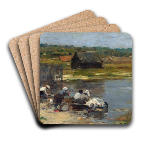 Washerwomen at the Edge of the Pond by Eugne Boudin Art Drink Coaster set