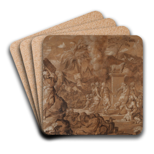 The Israelites Dancing around the Golden Calf by Sbastien Bourdon Art Drink Coaster set