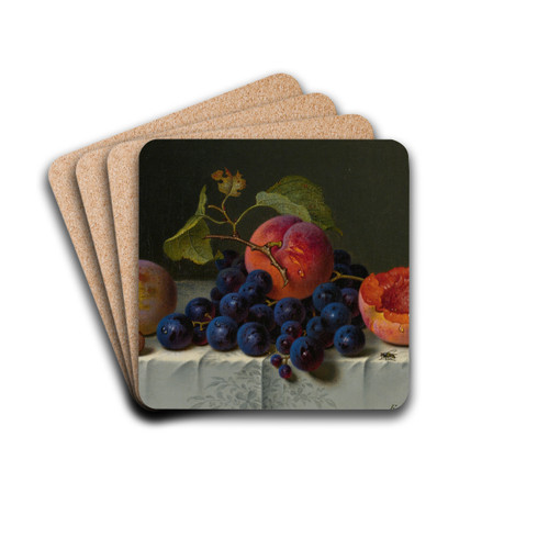 Still Life Of Peaches, Grapes, And Nuts On A Table by Emilie Preyer Drink Coasters - set of 4 Still Life Of Peaches, Grapes, And Nuts On A Table by Emilie Preyer Drink Coasters - set of 4