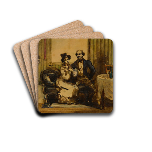 A Restaurant Interior by Henry Bonaventure Monnier Drink Coasters - set of 4