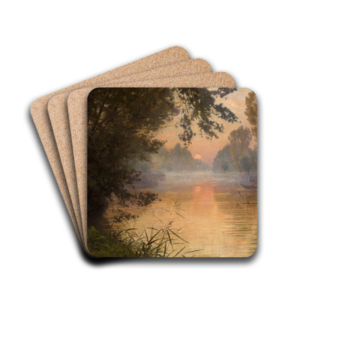 Sunset at the Banks of the Loing by Henri Zuber Drink Coasters - set of 4 Sunset at the Banks of the Loing by Henri Zuber Drink Coasters - set of 4