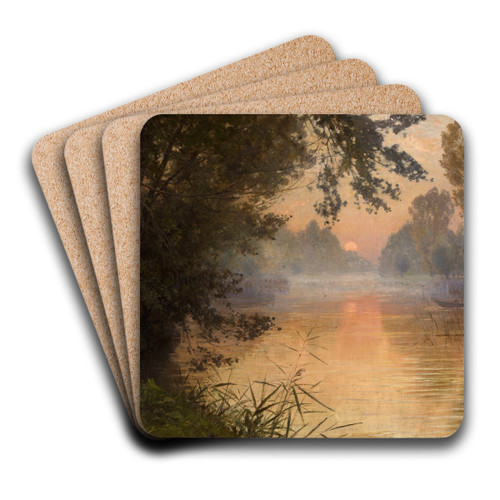Sunset at the Banks of the Loing by Henri Zuber Art Drink Coaster set Sunset at the Banks of the Loing by Henri Zuber Art Drink Coaster set