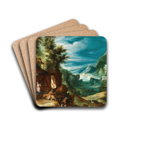Landscape with the Temptation of Saint Anthony by Paul Bril Drink Coasters - set of 4