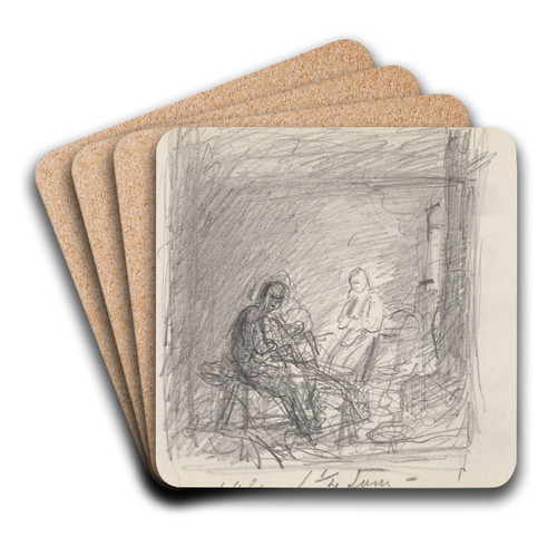 Garnbinding i bryggerhuset, Viky by Adolph Tidemand Art Drink Coaster set Garnbinding i bryggerhuset, Viky by Adolph Tidemand Art Drink Coaster set