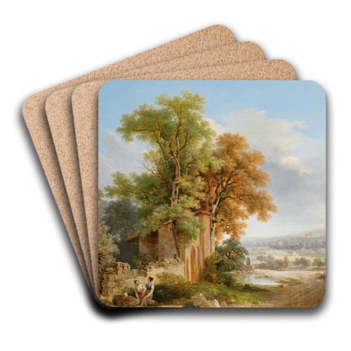 Wscherinnen vor weiter Landschaft by Wolfgang Adam Tpffer Art Drink Coaster set