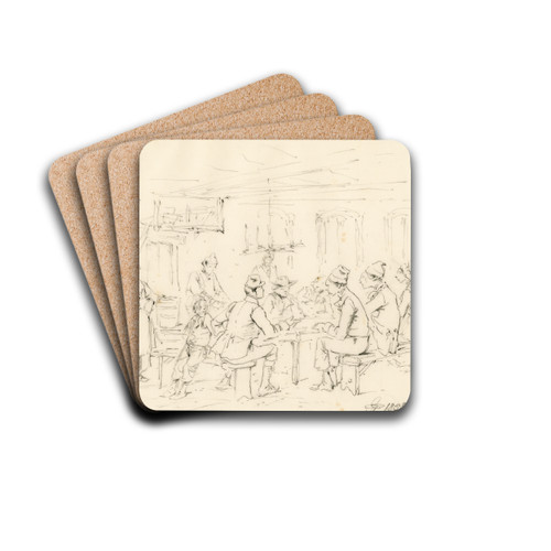 Interieur van een Franse herberg met vertellende soldaat by Pieter van Loon Drink Coasters - set of 4 Interieur van een Franse herberg met vertellende soldaat by Pieter van Loon Drink Coasters - set of 4