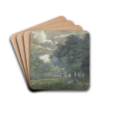 Herders met kudde in bosrijk landschap by Jacob van Liender Drink Coasters - set of 4 Herders met kudde in bosrijk landschap by Jacob van Liender Drink Coasters - set of 4