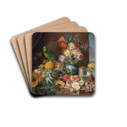 Stillleben Mit Frchten Blumen Und Papagei by Josef Schuster Drink Coasters - set of 4 Stillleben Mit Frchten Blumen Und Papagei by Josef Schuster Drink Coasters - set of 4