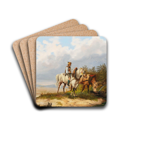 Reiter Mit Pferden Bei Der Trnke, by Alois Bach Drink Coasters - set of 4
