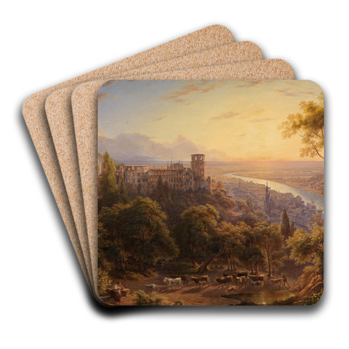 Heidelberg bei Sonnenuntergang by Carl Ludwig Frommel Art Drink Coaster set