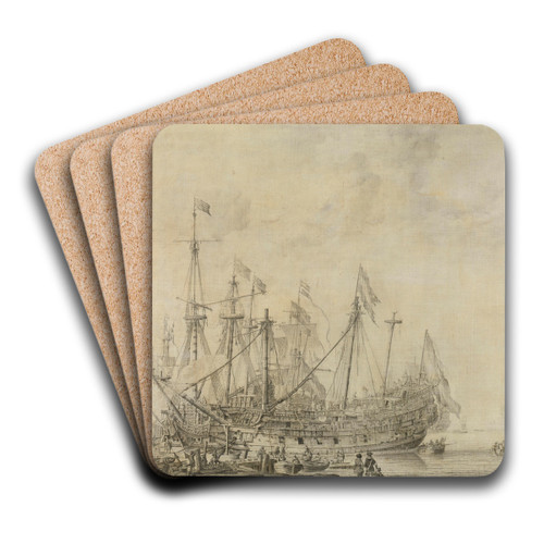 Ships after the Battle by Willem van de Velde the Elder Art Drink Coaster set