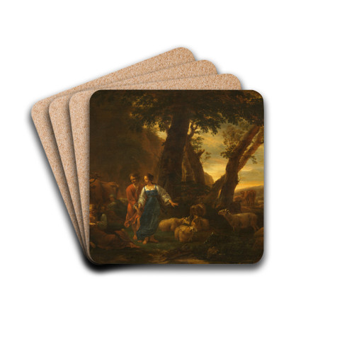 Landscape with Peasants and Cattle by Nicolaes Pietersz. Berchem Drink Coasters - set of 4 Landscape with Peasants and Cattle by Nicolaes Pietersz. Berchem Drink Coasters - set of 4