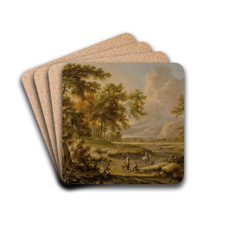 An extensive landscape with figures on a path in the foreground by Jan Wijnants Drink Coasters - set of 4