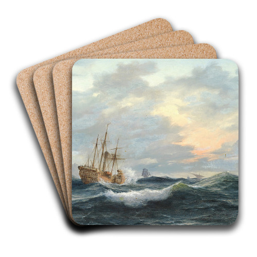 En hjuldamper og andre skibe p havet by Anton Melbye Art Drink Coaster set En hjuldamper og andre skibe p havet by Anton Melbye Art Drink Coaster set