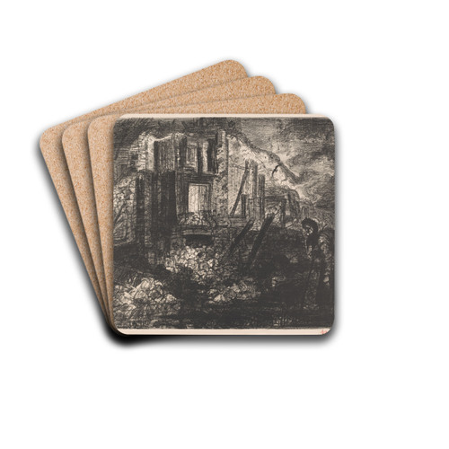 Figuur met wandelstok bij gebouwen in puin by Henri de Groux Drink Coasters - set of 4 Figuur met wandelstok bij gebouwen in puin by Henri de Groux Drink Coasters - set of 4