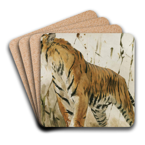 Study Of A Tiger by Wilhelm Kuhnert Art Drink Coaster set Study Of A Tiger by Wilhelm Kuhnert Art Drink Coaster set