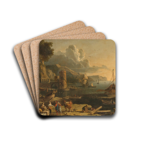 Mediterranean Port Scene by Adrien Manglard Drink Coasters - set of 4 Mediterranean Port Scene by Adrien Manglard Drink Coasters - set of 4