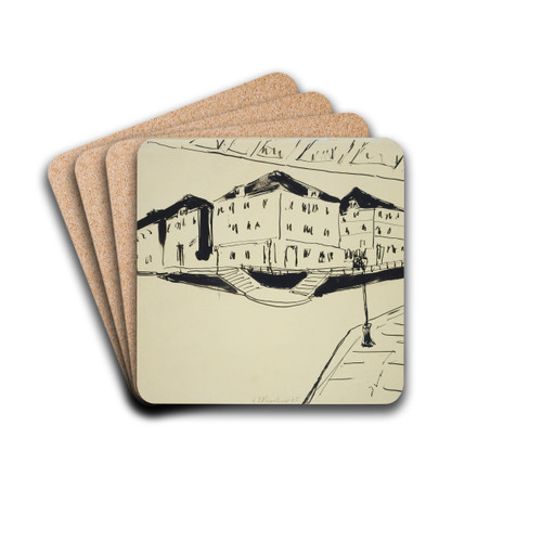 Huser an einer Bahnunterfhrung in Dresden by Ernst Ludwig Kirchner Drink Coasters - set of 4