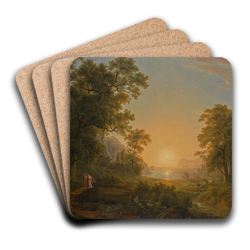 Waldlandschaft mit Sonnenaufgang by Joseph Rebell Art Drink Coaster set
