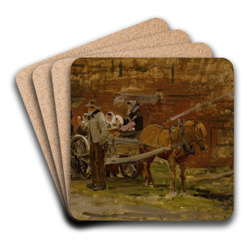 The Apple Cart by Gerhard Munthe Art Drink Coaster set